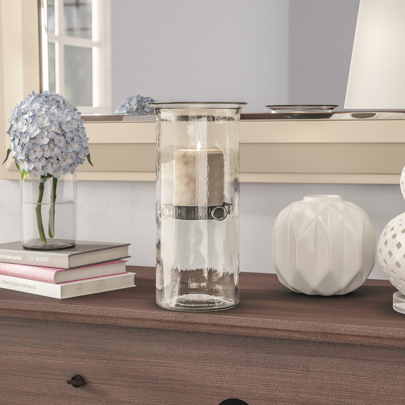  Vase moyen en verre martelé avec décor rustique, H 10 po x l 6 po x P 6 po