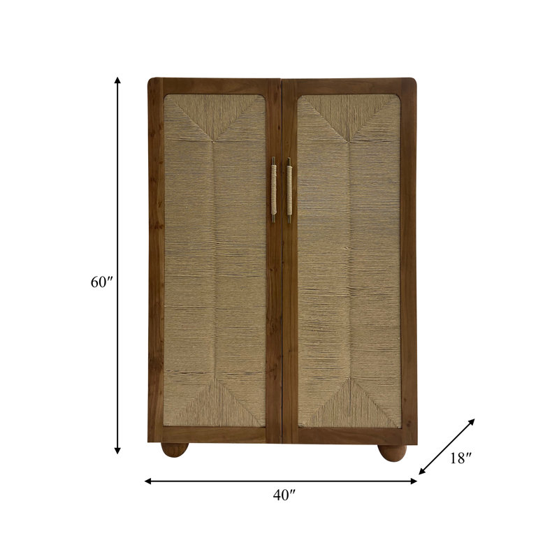 Wood Storage Cabinet Acacia Wood MDF Oak Veneer Woven Panel Doors and Interior Shelves