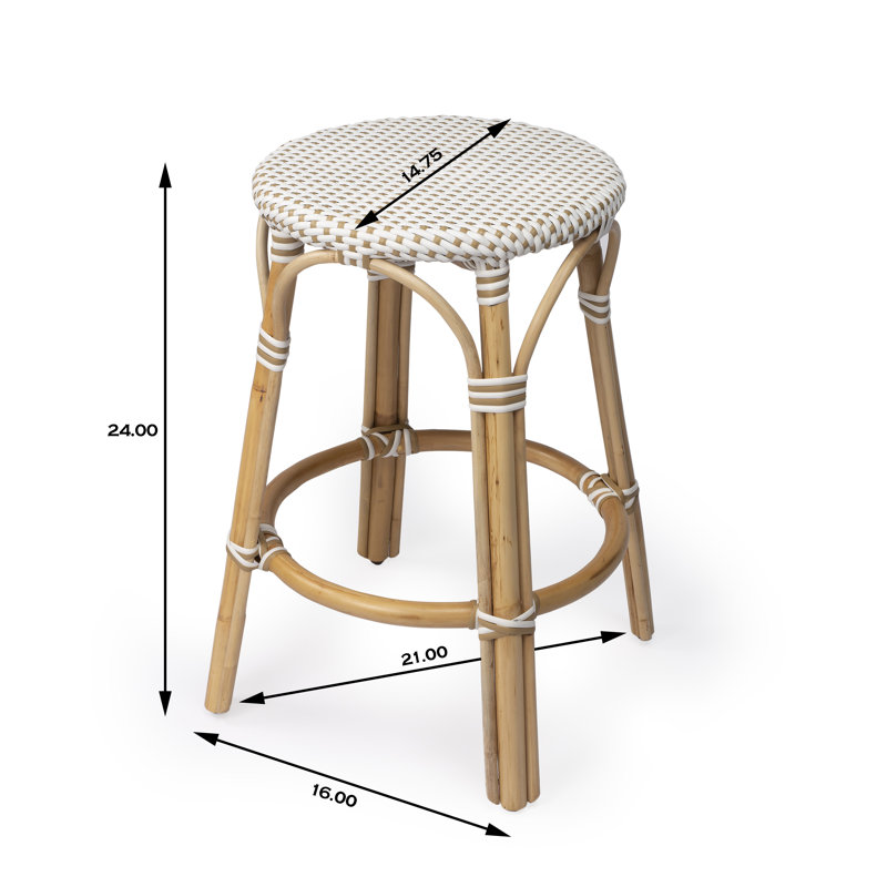 Tobias Rattan Bar Stool & Counter Stool, Counter Stool (24" Seat Height), White/Tan Dot/Natural Rattan Frame