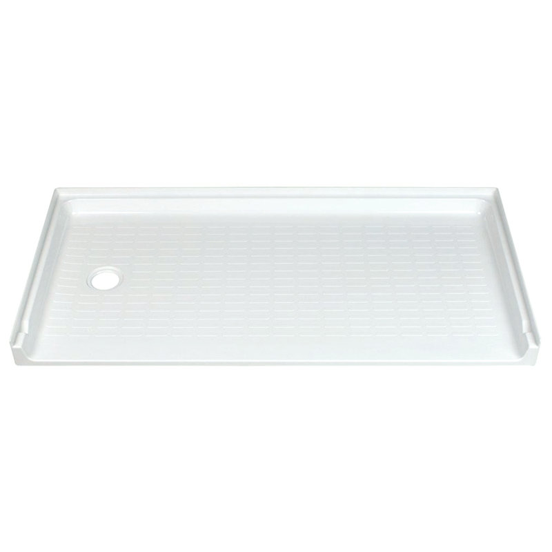 Base de douche 60 po x 30 po à simple seuil CareGiver, Gauche, Blanc