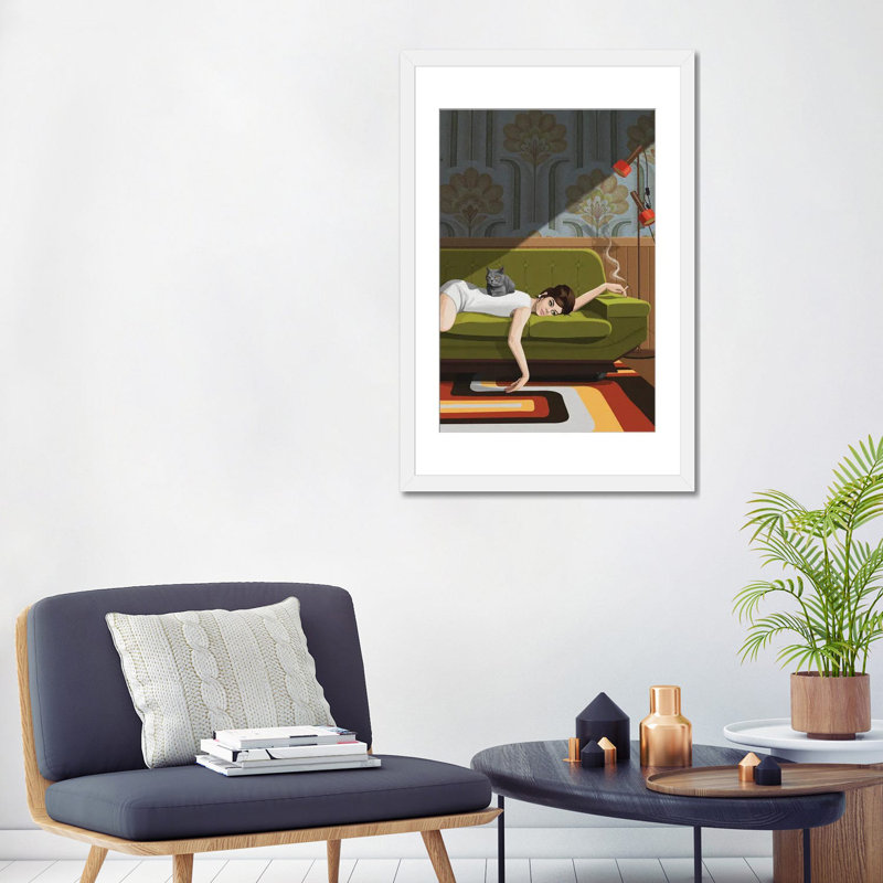 «Waiting Game on Canvas» par Artcatillustrated Print, H 40 po x l 26 po, Impression encadrée, Blanc