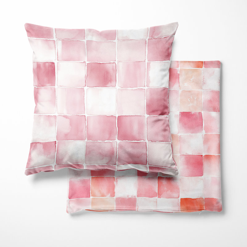 Coussin décoratif patchwork 2 pièces - rose et blanc, H 16 po x l 16 po