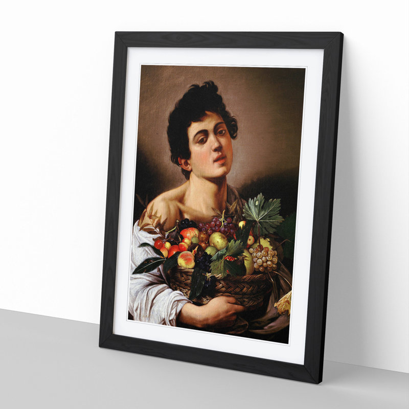Boy with a Basket of Fruit by Caravaggio - Picture Frame Painting, 36cm H x 27cm W x 2cm D, Black