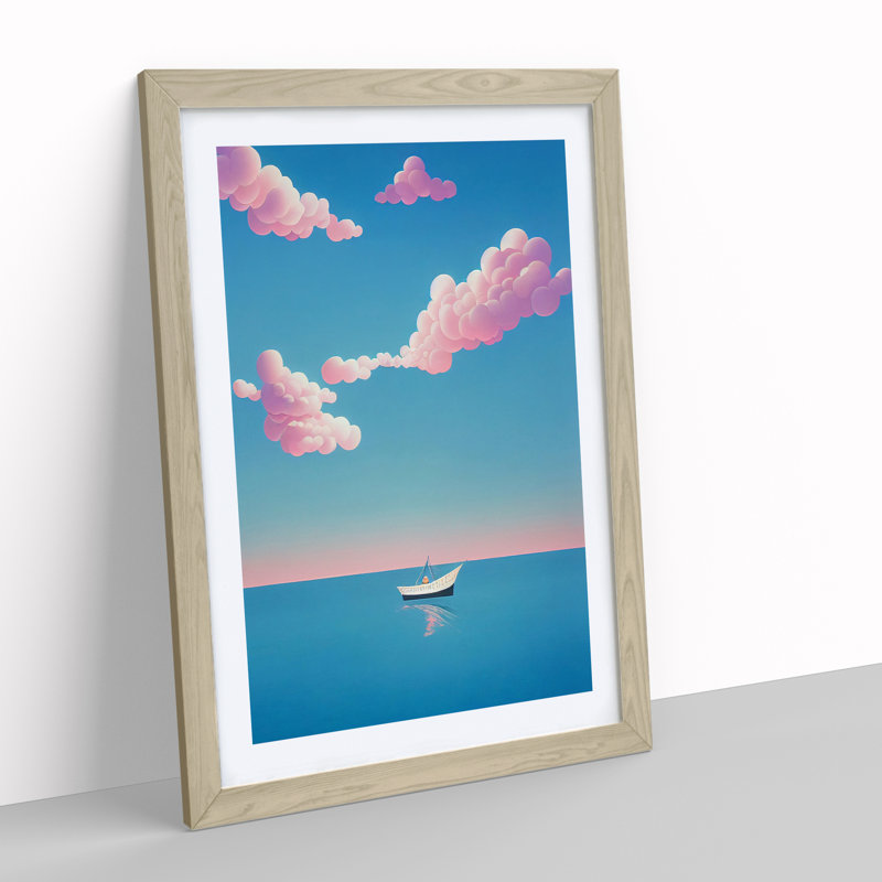 Boat Under the Sky - Wall Art, 36cm H x 27cm W x 2cm D, Oak Framed, White
