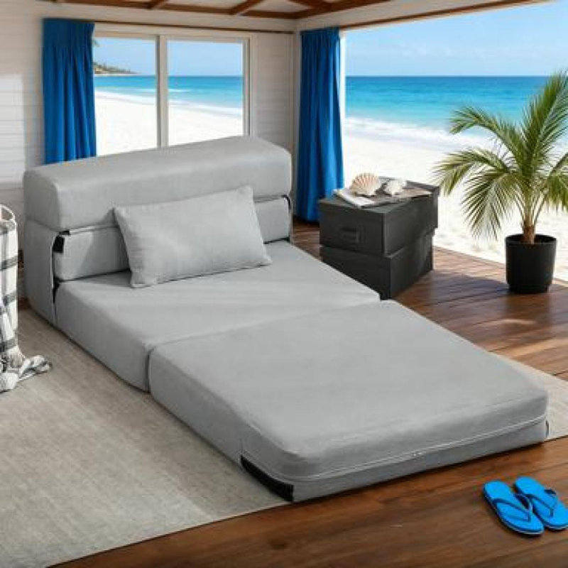 Folding Chair Bed With Pillow, Modern Linen Sleeper Sofa Bed For Living Room,Light Gray, Light Gray Linen