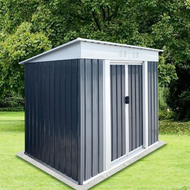 Toit pour remise de rangement extérieur gris de 6 pi x 4 pi - fabriqué avec de l'acier galvanisé stable et un alliage d'aluminium, parfait pour ranger les essentiels de jardin, les meubles, les outils et les vélos conçus pour résister à l'usure