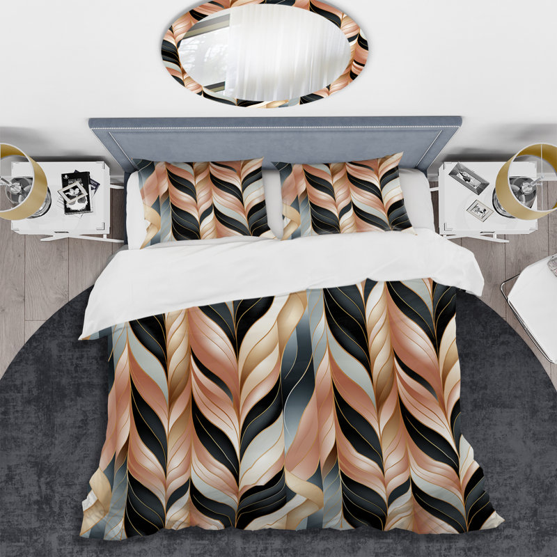 Ensemble de housse de couette Glamour In Rose Gold Damask, Housse de couette pour très grand lit et 2 très