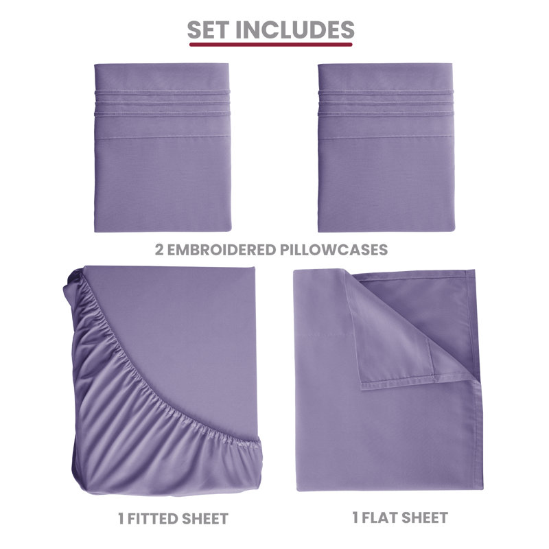 Lux Decor 4-Piece Ultra Soft Microfiber Sheet Set Deep Pocket Fitted Sheet, Wrinkle-Resistant & Easy Care Bedding, Lavender
