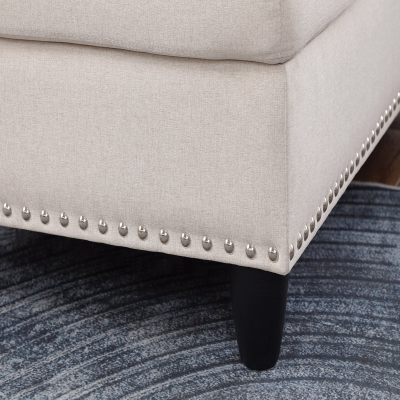Repose-pieds avec rangement - Paire de canapé en forme de L, Lin beige