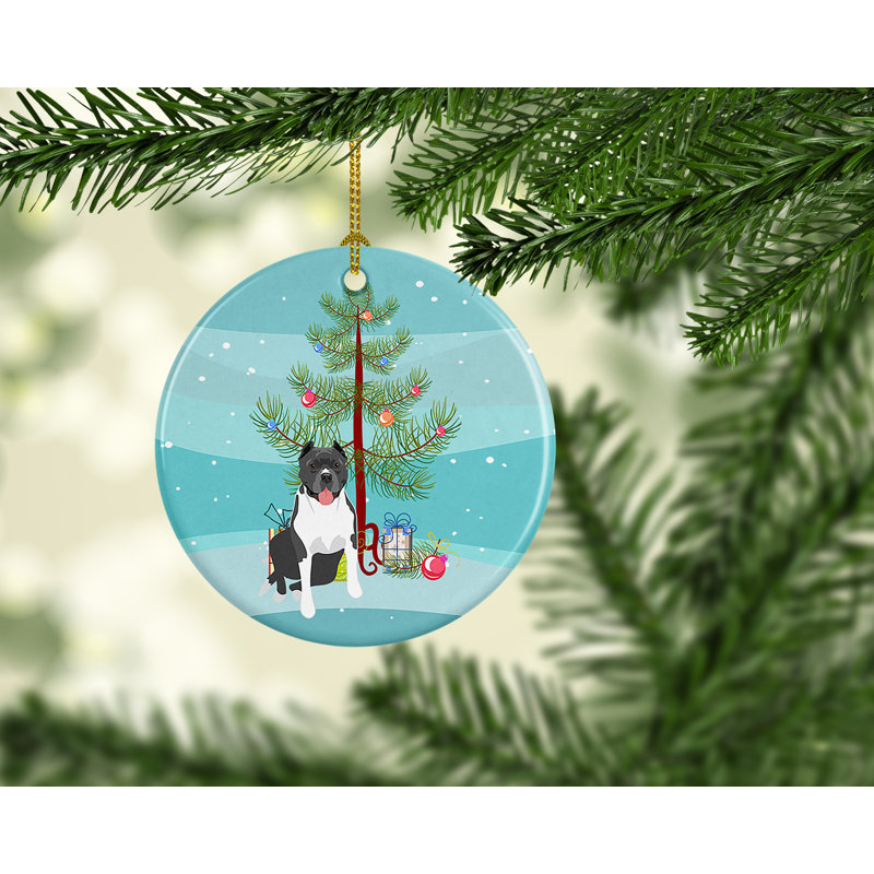 Ornement de Noël en céramique Pit Bull Blue # 7, Pit Bull bleu # 7
