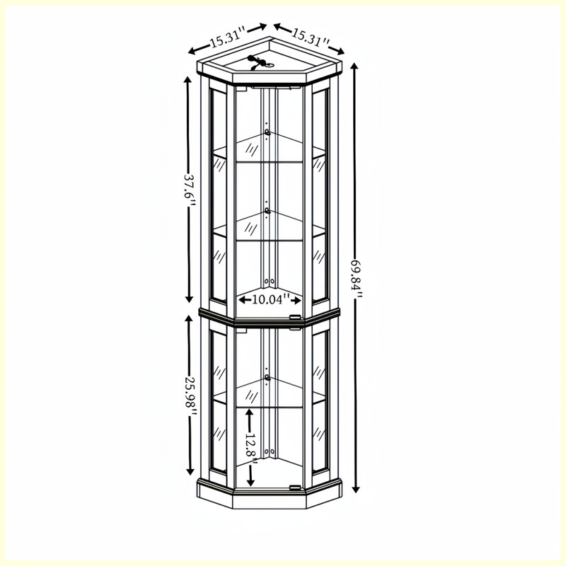Modern Corner Curio Cabinet/Display Cabinet for Living Room, Oak