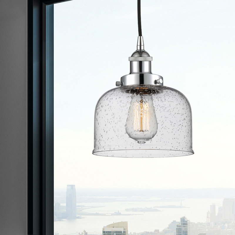 Luminaire suspendu en forme de cloche à 1 lumière Bucks, H 9,5 po x l 8 po x P 8 po, Chrome poli
