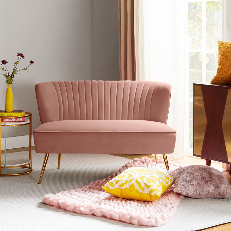 Lisette 119cm Mid-Century Modern Curved Back 2 Seater Sofa with Tufted Back, Pink