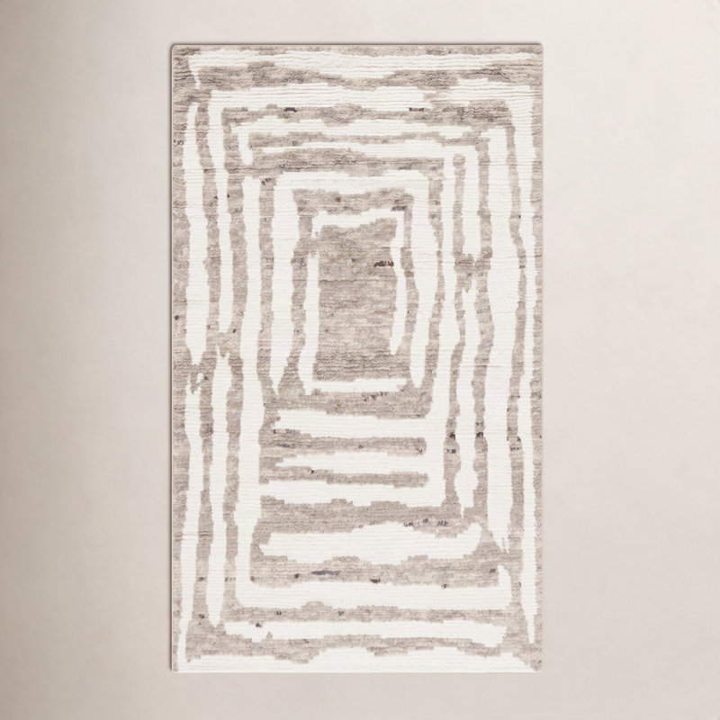 Tapis ivoire / brun clair en laine fabriqué à la main Sandia, Rectangle de 5 pi x 8 pi