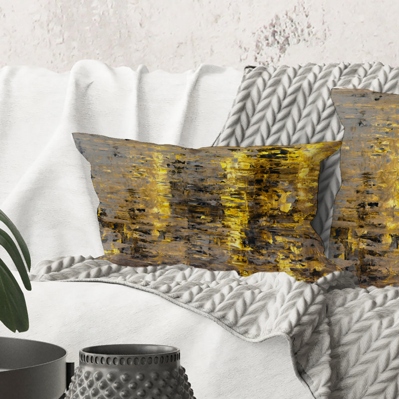 Rectangle, jaune rencontre l'art abstrait gris II - coussin décoratif moderne