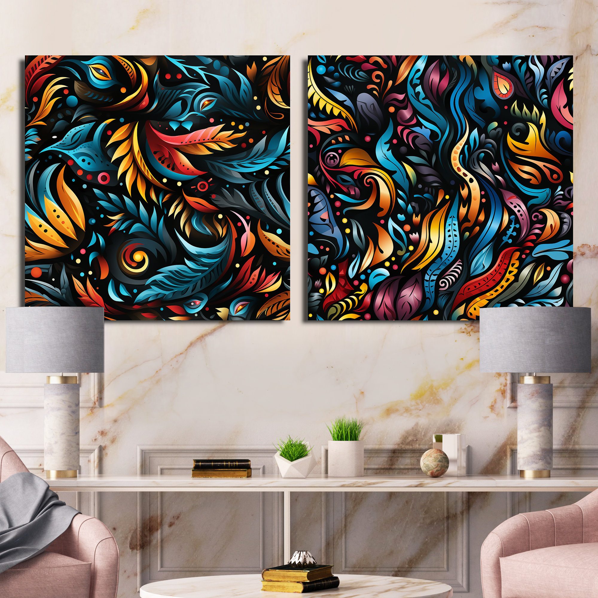 Design Art Boho Tribal Snake Bohemian Pattern - Abstract Botanicals Square  Collage Set Of 2 | Wayfair, image size:2000x2000