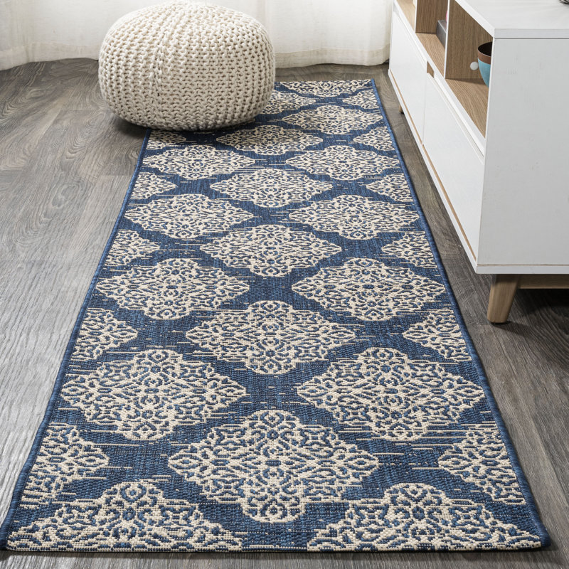 Shahzaib Ornate Medallions Navy/Beige Indoor/Outdoor Rug, Runner 2'2" x 10'