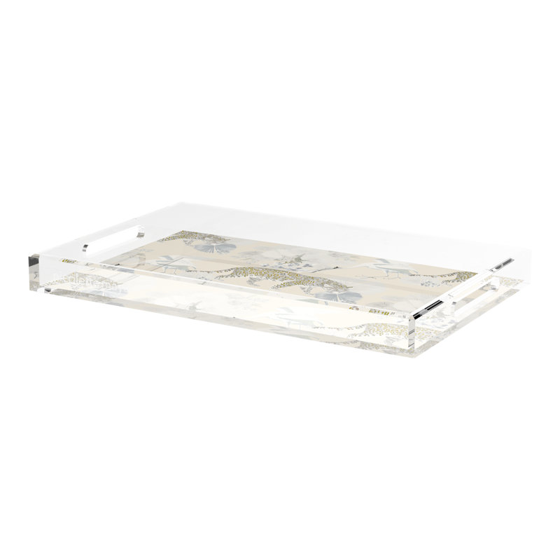 Leopard Walk Acrylic Rectangle Decorative Tray, 22.5"W x 14.5"D x 2"H, Cream