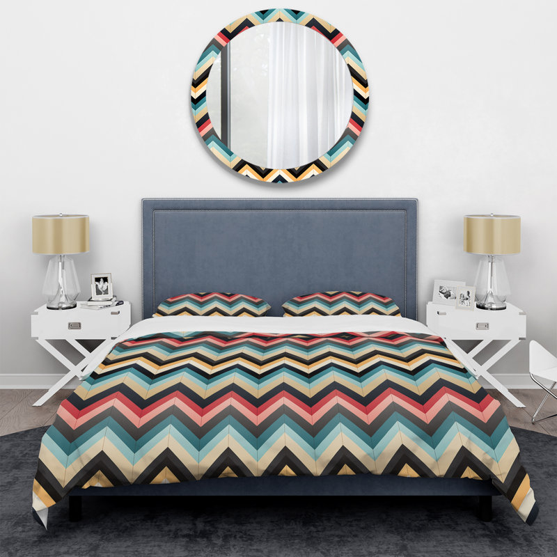 Tribal Fusion Chevron Pattern I - Ensemble de housse de couette à chevrons, Housse de couette simple + 1 taie décorative stan