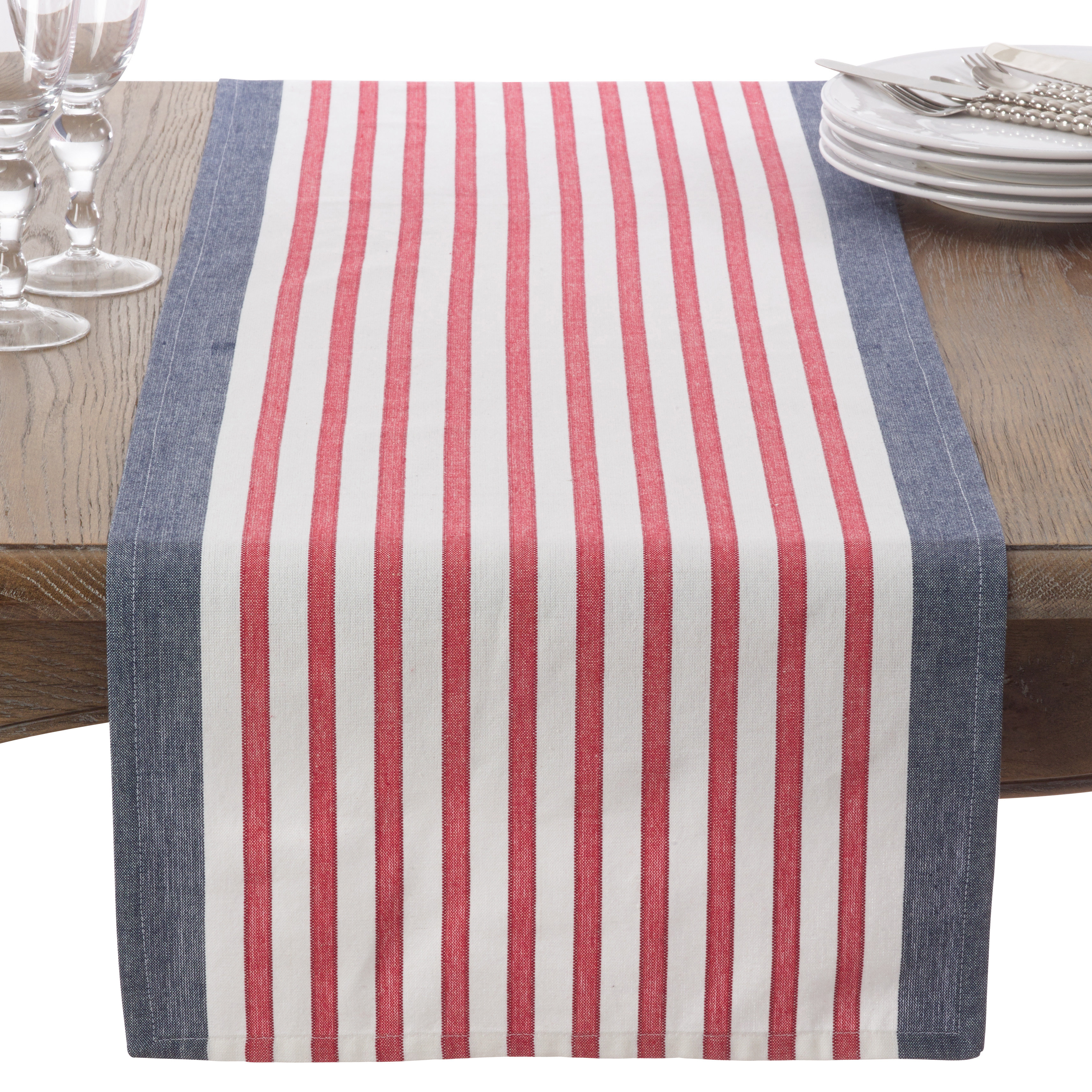 Saro Hbard Striped Cotton Table Runner & Reviews | Wayfair