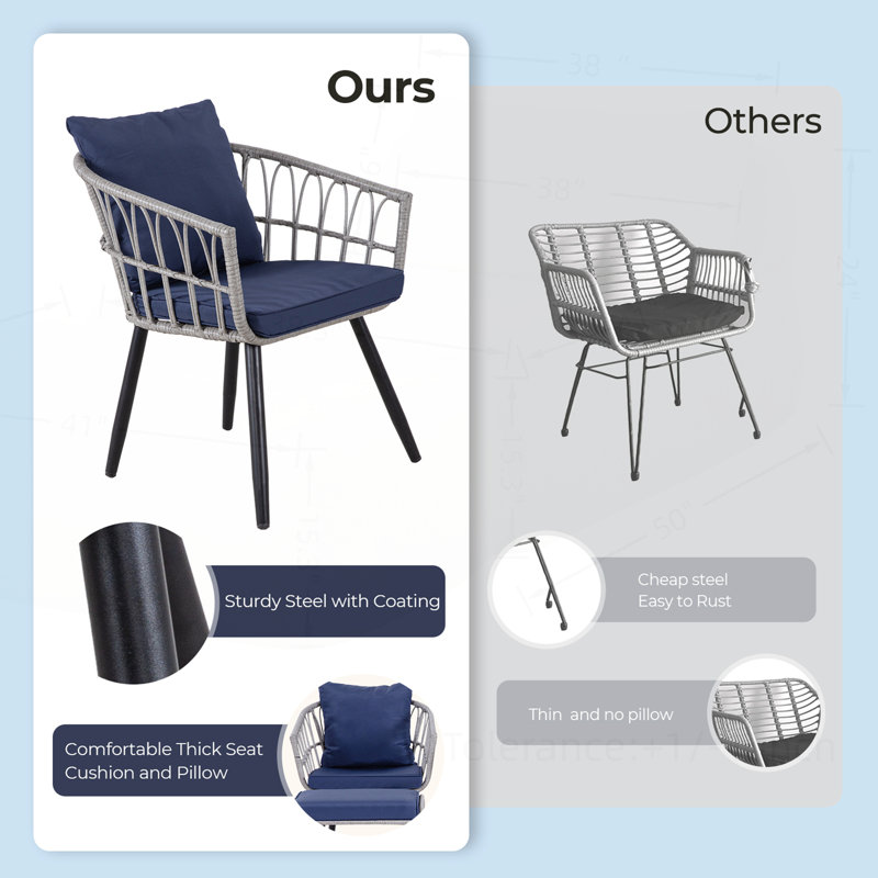 Ensemble bistro de patio polyvalent avec repose-pieds et chaises confortables, Marine