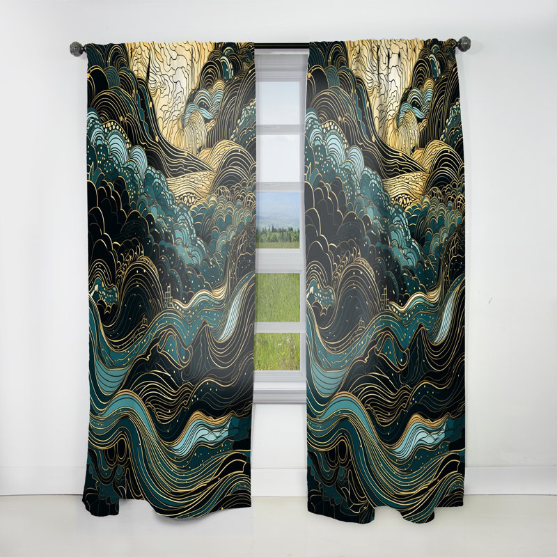Alcova - Symphonie linéaire verte II - Rideau moderne - Velours obscurcissant - 1 panneau, L 52 po x L 108 po