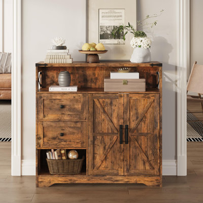 Farmhouse Storage Cabinet With Drawers And Open Storage by Gracie Oaks