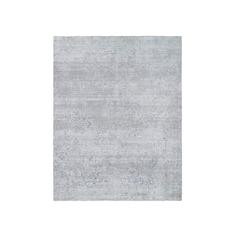 11'9"x15' Ivory Hand Knotted Damask Design Wool and Silk Oversized Rug 79CDC163C618412D8245F96A4F66CF76