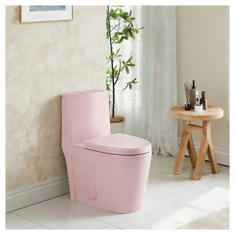 Toilette allongée une pièce à double chasse avec siège à fermeture en douceur Rose Rose, Rose rose