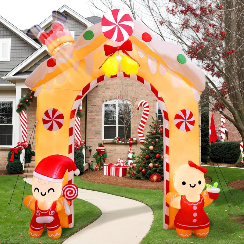 Voûte gonflable Ourwarm 10FT Gingerbread Man avec lumières DEL, décoration de jardin de Noël pour les fêtes en plein air