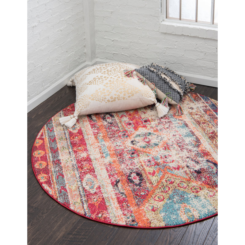 Newburyport Southwestern Area Rug, Round 8', Red
