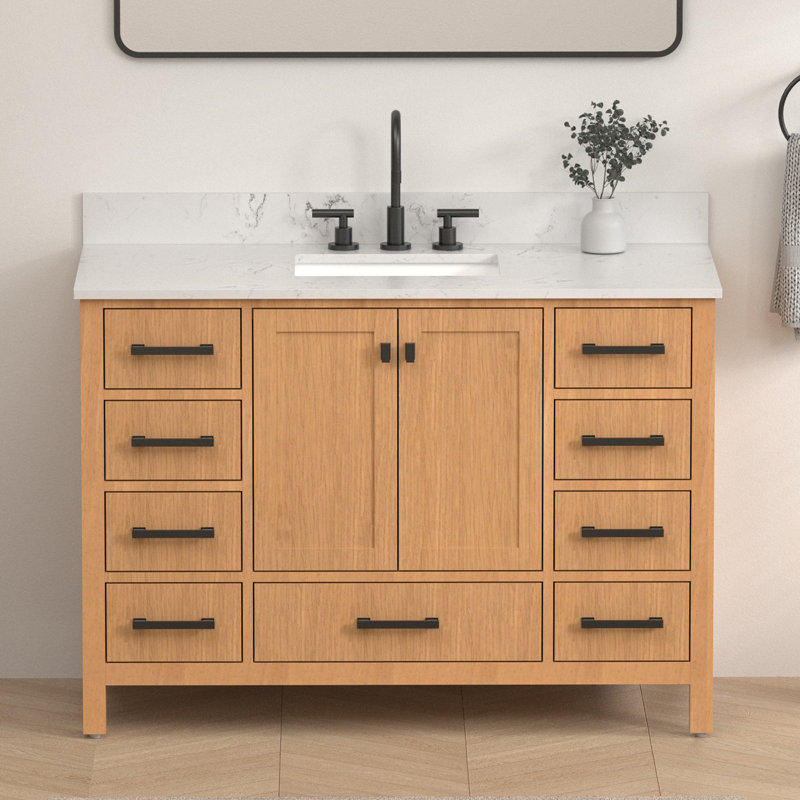 Chardell 48'' Single Bathroom Vanity with Engineered Stone Top, Natural