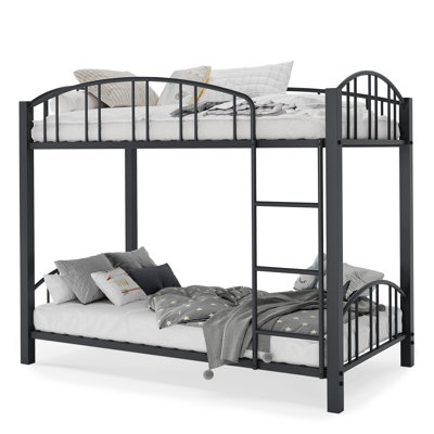 Metal Bunk Bed Twin Over Twin, Heavy Duty Bunkbeds Frame with Arched Guardrail and Safety Ladder, Sturdy Steel Bed for Kids Boys Girls, Space-Saving, No Box Spring Needed