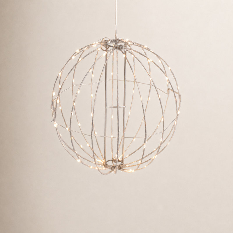 Sphère métallique illuminée avec micro lumières DEL, H 24,4 po x l 24 po x P 24 po