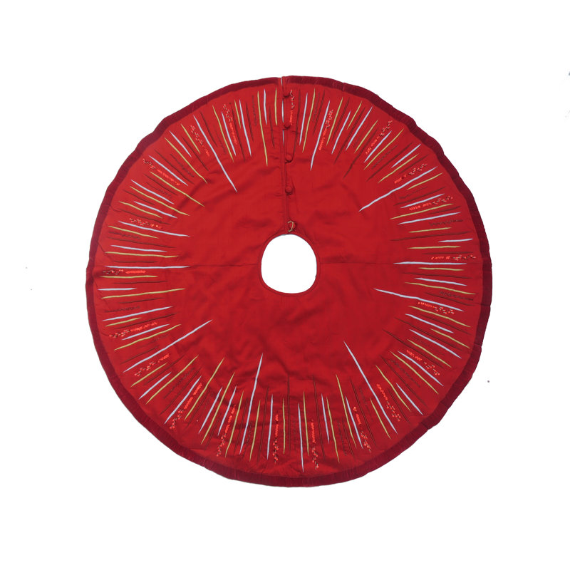 Red Silk Hand-Beaded Starburst Christmas Tree Skirt
