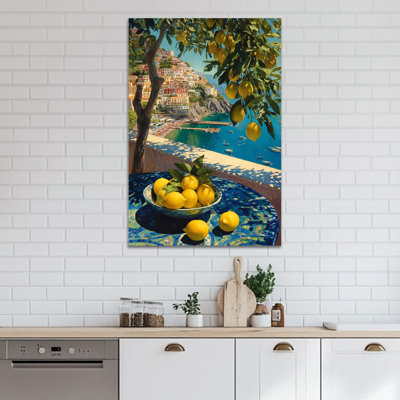 Lemon Wall Art, Lemon Art Kitchen Wall Decor, Mediterranean Lemon Canvas Wall Art Poster for Kitchen, Italian Fruit Pictures for Wall Art Decor Framed Artwork Prints 28" × 40"