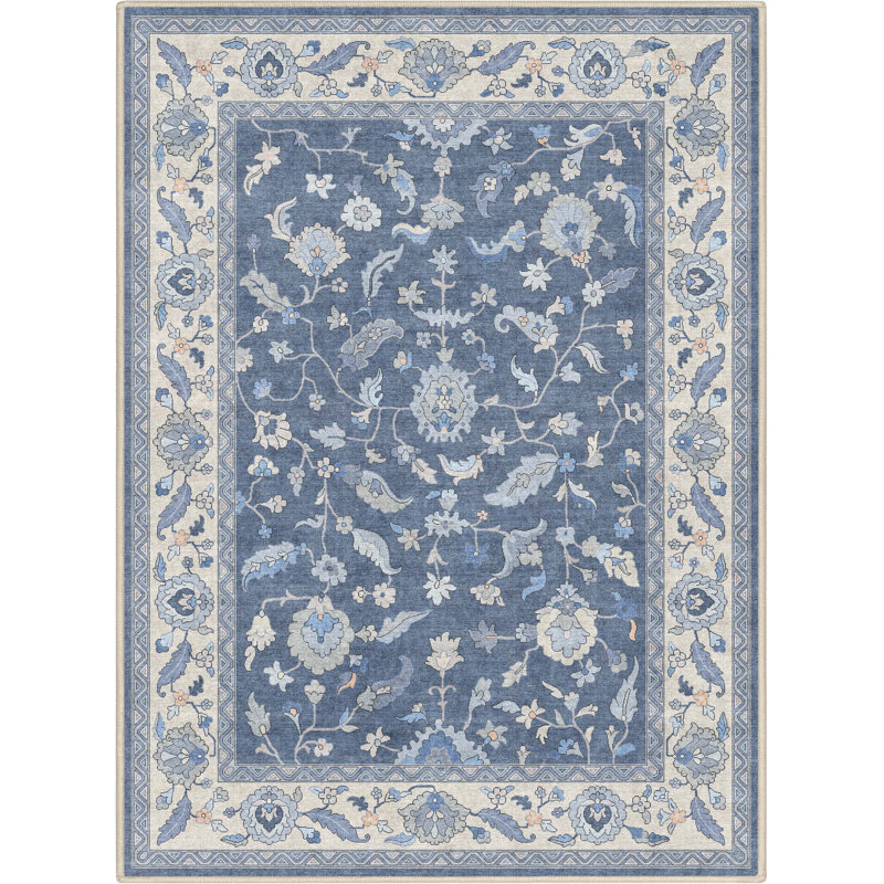 Tapis bleu foncé Bungalow Rose Adrith Mardin, Rectangle 3 pi 11 po x 5 pi 3 po