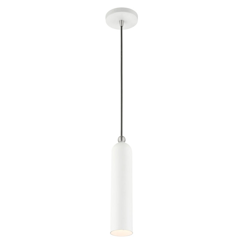Hanne 1-Light Dimmable Metal Cylinder Pendant, White