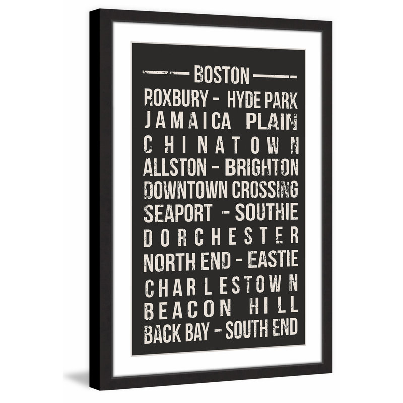 Reproduction d’art textuel sur papier « Famous Boston », H 36 po x l 24 po x P 1,5 po