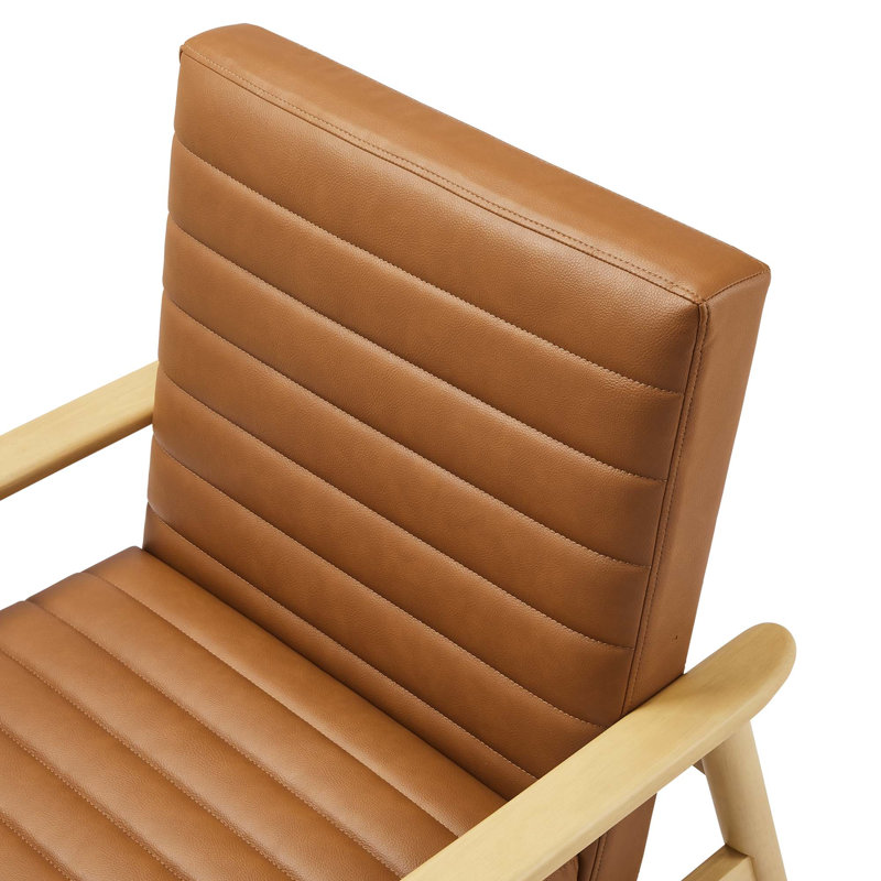 Fauteuil d'appoint en cuir Jensen , Similicuir brun, Bois naturel