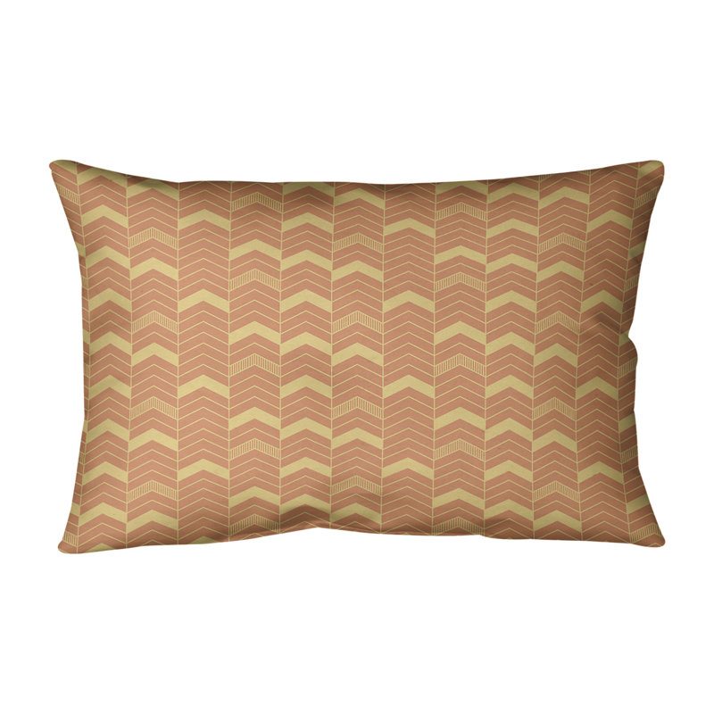 Coussin lombaire intérieur/extérieur à chevrons à lignes uniques, Orange / Jaune