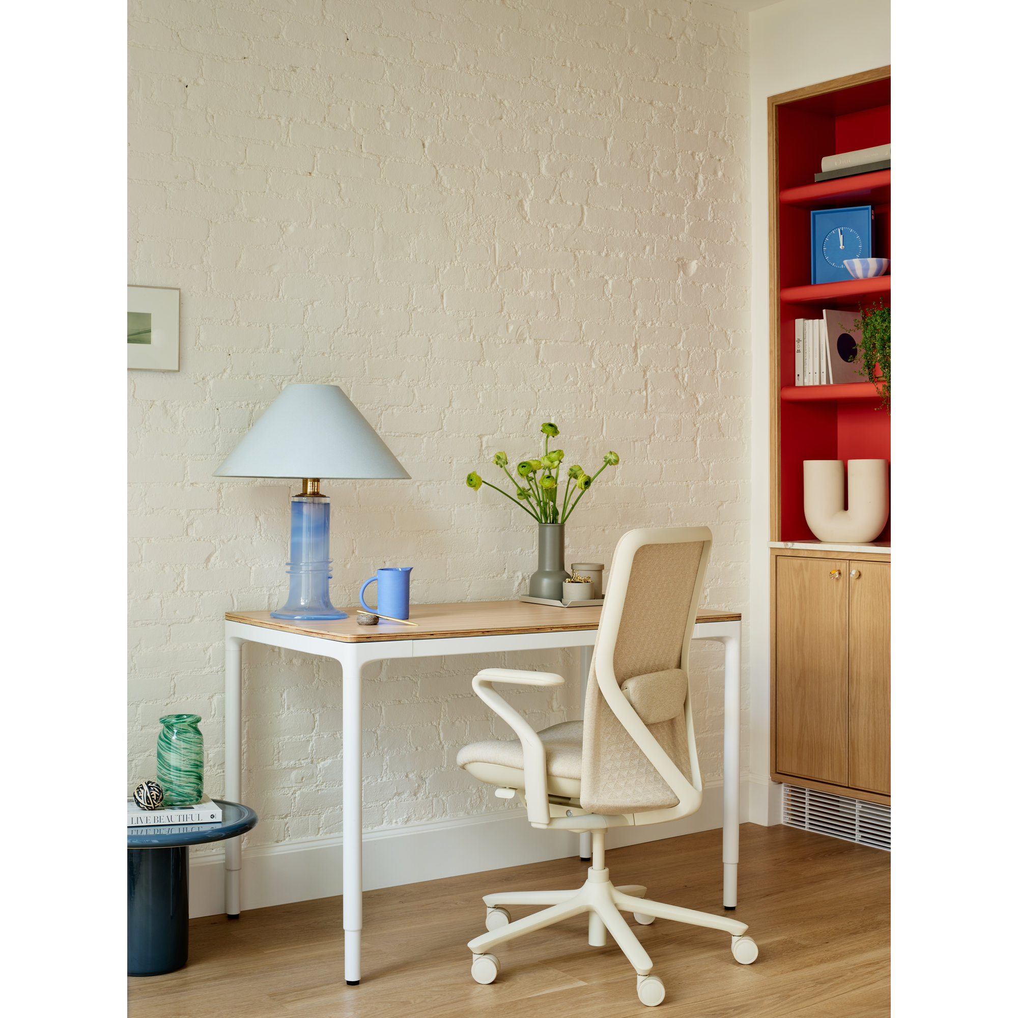 Four Leg Standing Desk, 44.6" H x 48" W x 27" D, Woodgrain, White