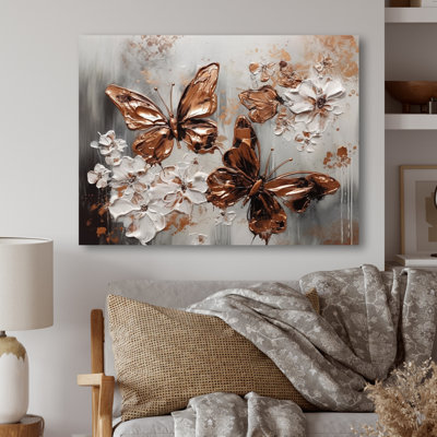 Rouzer Gold Butterfly Wings and Flowers II sur toile