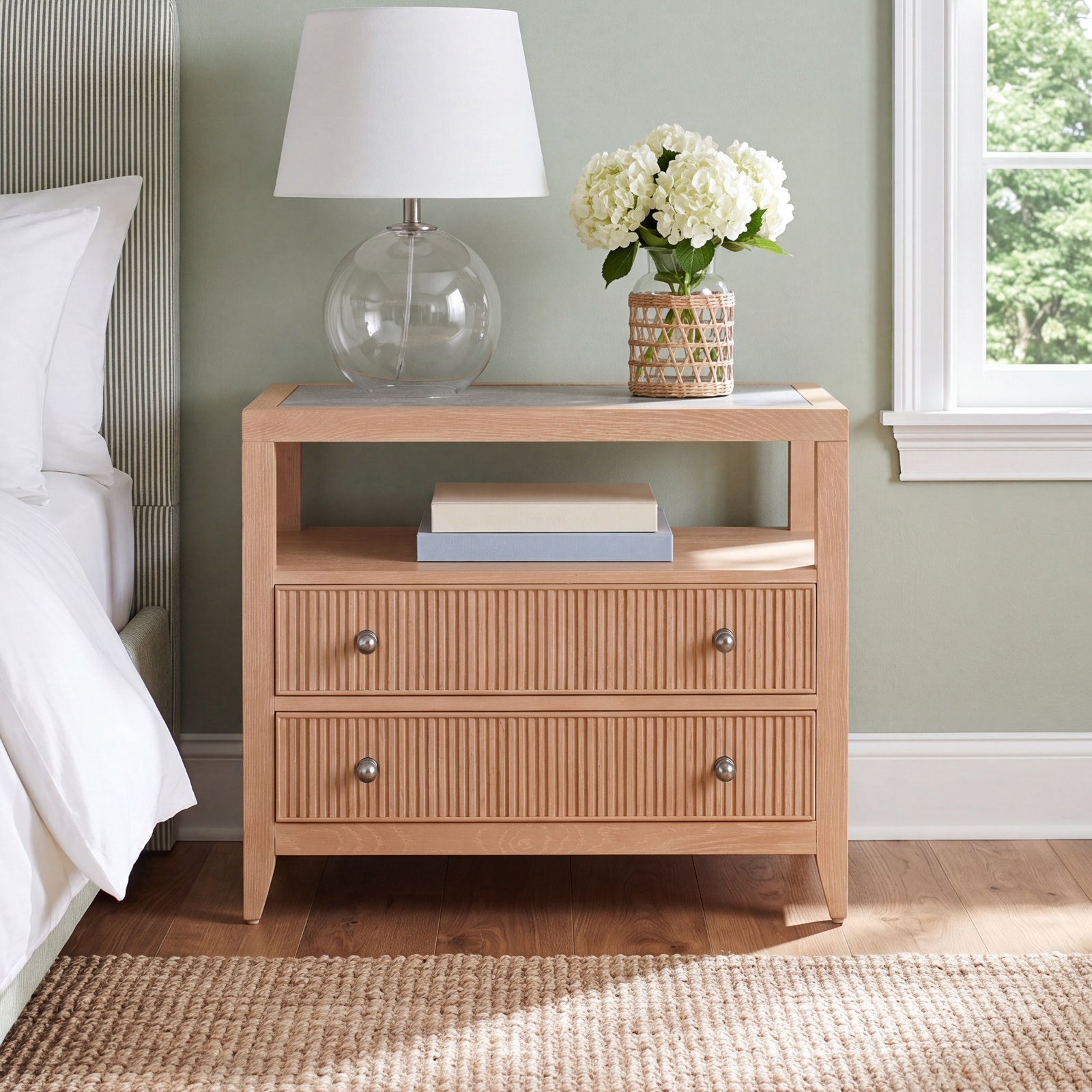 Caterina 2-Drawer Oak Nightstand, Skylark