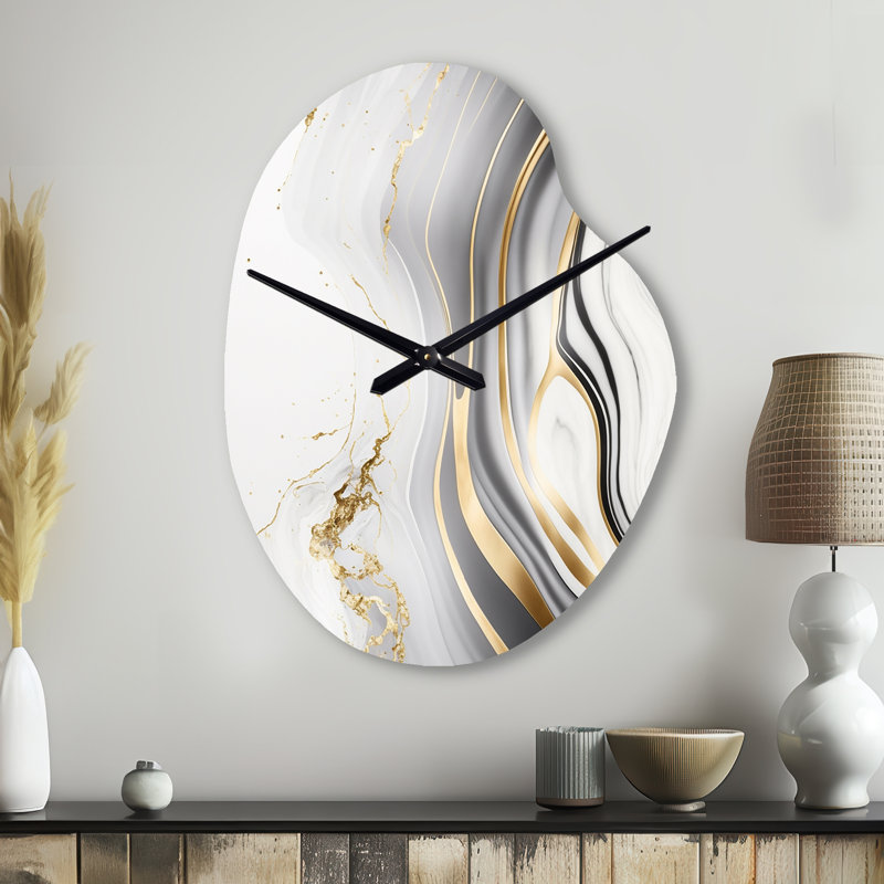 Kamli - Géode abstraite - Marbre des vagues - Gris III - Horloge murale abstraite, Petit