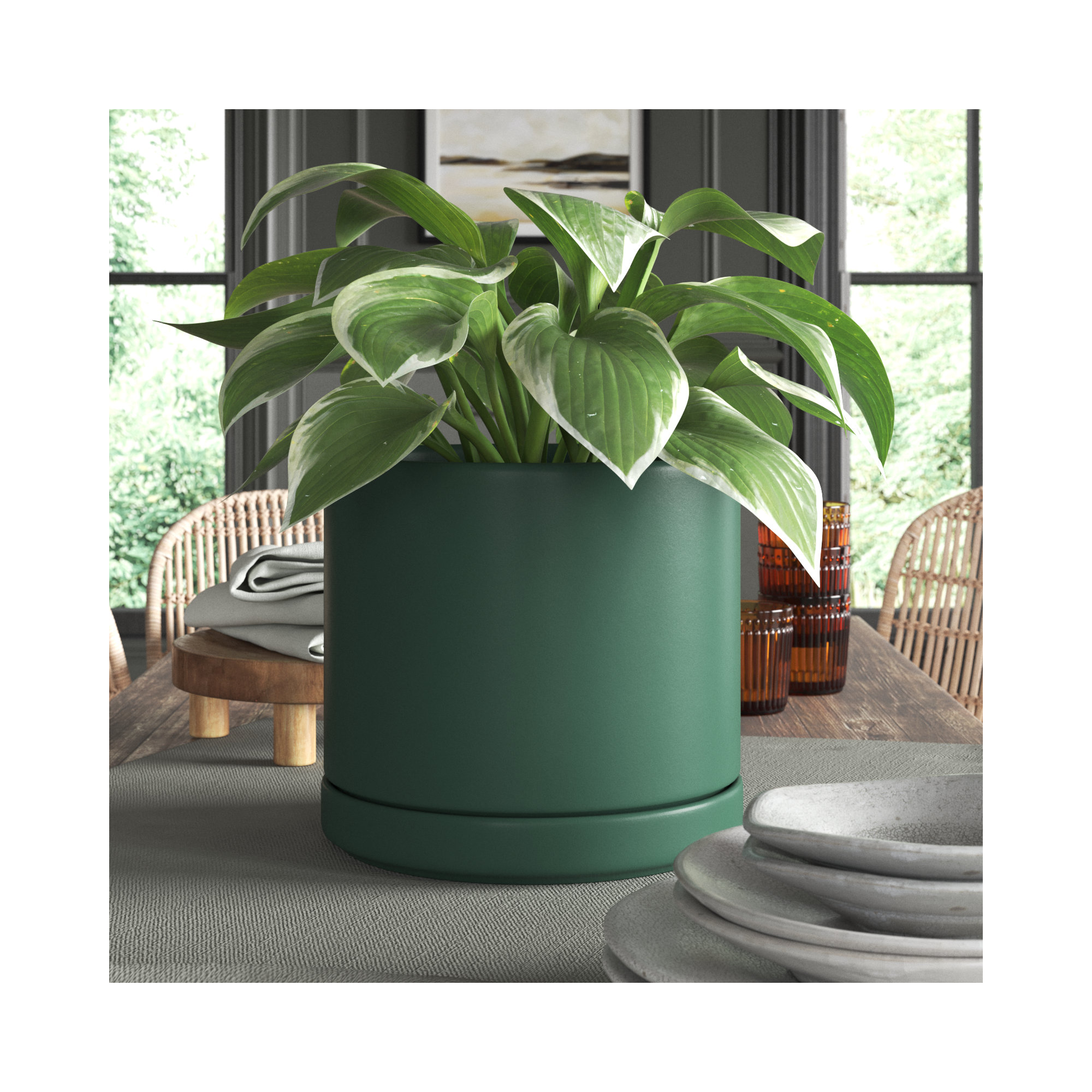 Cheryl Handmade Ceramic Pot Planter, 11.5" H x 12.5" W x 12.5" D, Forest Green