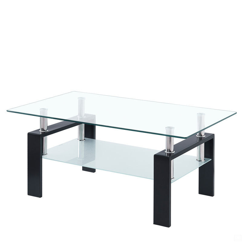 Tempered Clear Glass Coffee Table, 2-Layers Coffee Table