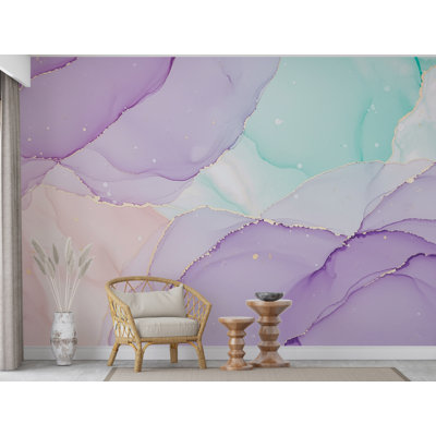 Papier peint irisé en nacre | Murale pastel lavande rosé menthe | Décoration brillante perle scintillante 781RS (Peel-N-Stick) RS781