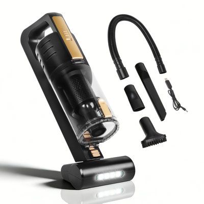 Aspirateur à main sans fil, aspirateur de voiture portatif à aspiration 4500PA avec lumière DEL, filtre HEPA, tasse à poussière et ensemble de nettoyage de voiture