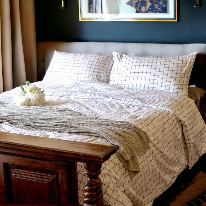 Housse de couette réversible en microfibre noire / blanche 3 pièces, Housse de couette pour très grand lit et 2 taies